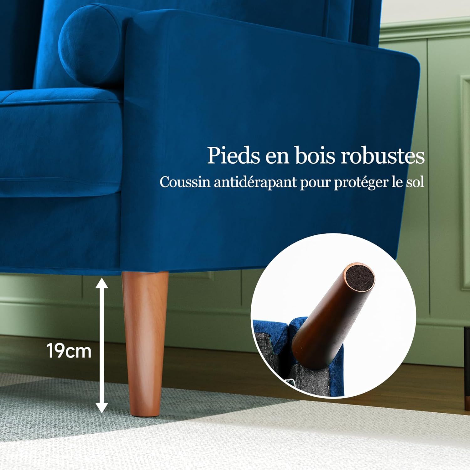 Vesgantti petit canapé gris, canapé en velours avec coussins à ressorts, accoudoirs