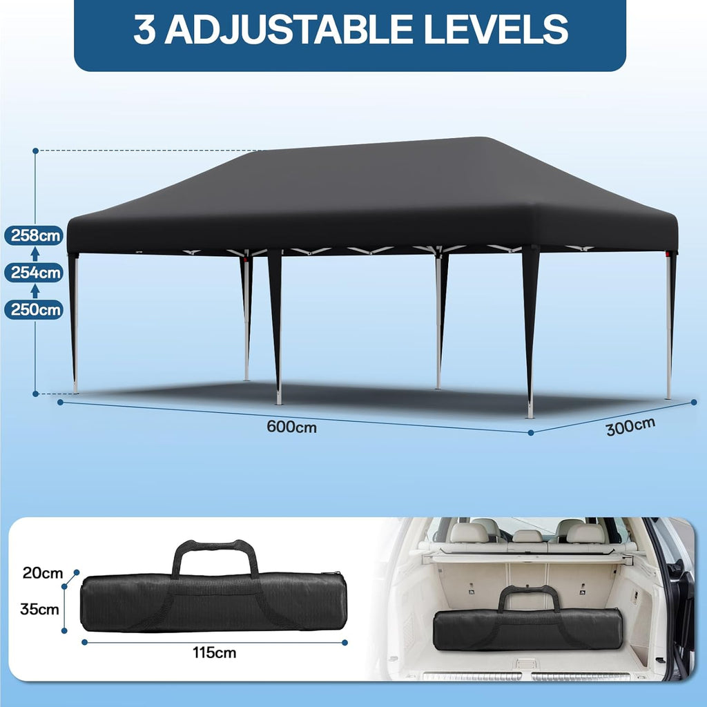 JUMMICO Waterdichte opvouwbare tuinpaviljoen, tuinpaviljoen voor buiten, in hoogte verstelbaar, Barnum UV50+, paviljoen voor kamperen, festivals, strand, tuinen 