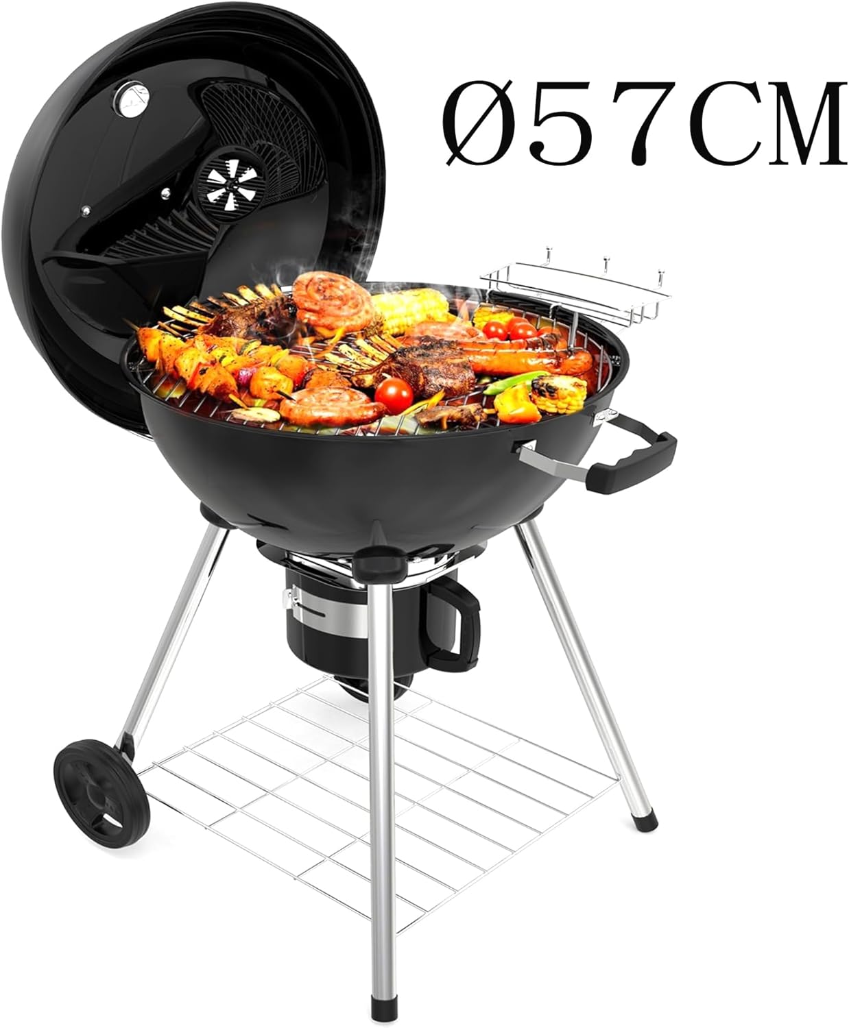 Grill à charbon TEENO, gril de cuisson XXL, gants anti-brûlure, thermomètre, tiroir à cendres,