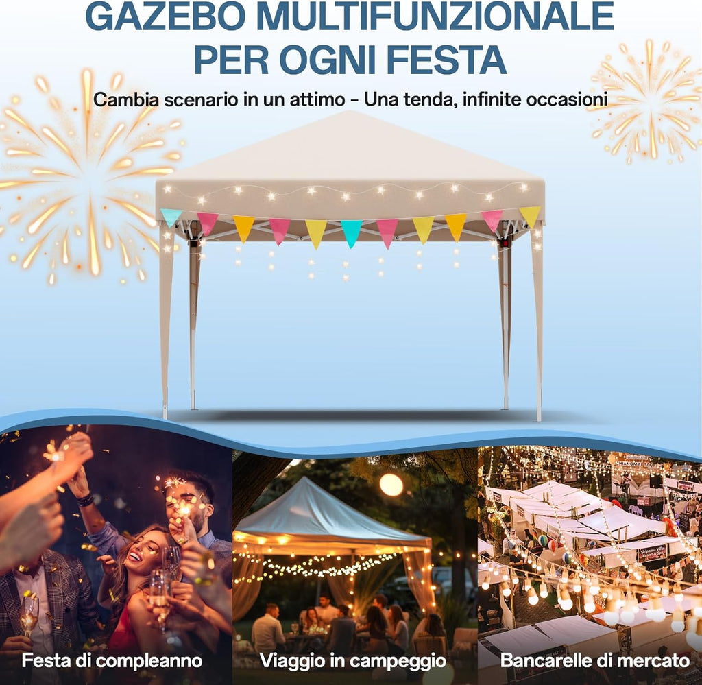 JUMMICO Waterdichte opvouwbare tuinpaviljoen, tuinpaviljoen voor buiten, in hoogte verstelbaar, Barnum UV50+, paviljoen voor kamperen, festivals, strand, tuinen 