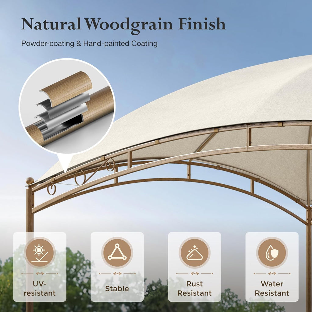 Gazebo 10 x 13, gazebo extérieur abrité, tente à auvent en métal robuste avec double toit et moustiquaire