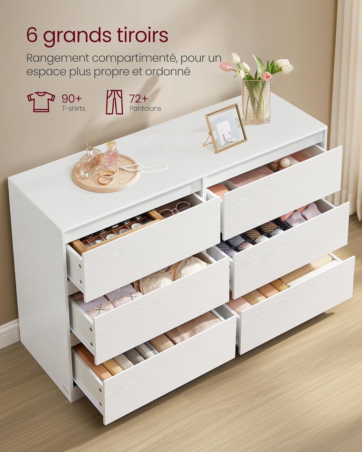 VASAGLE Kailyn Collection - Commode de Chambre à Coucher Armoire de Rangement 6 Tiroirs