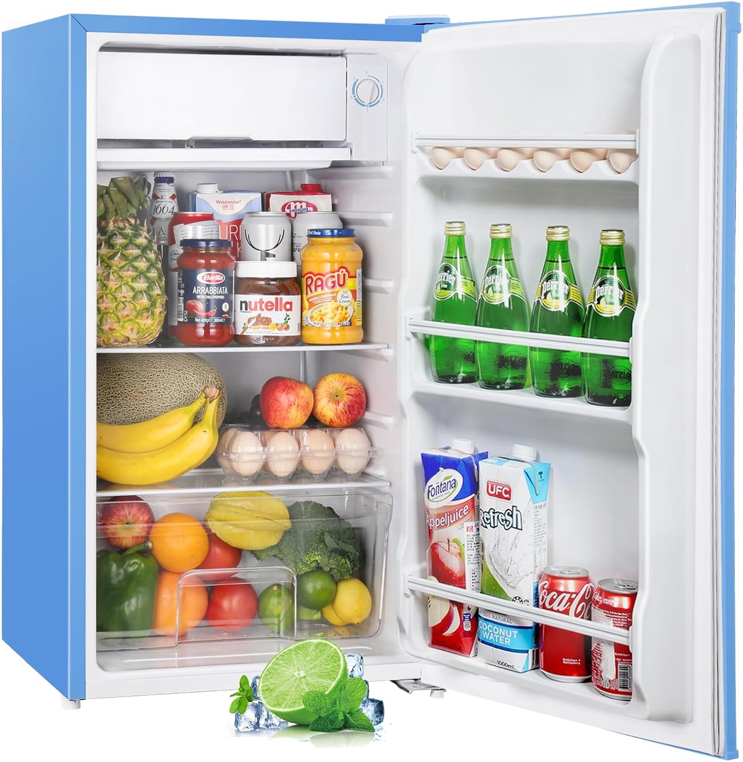 Mini réfrigérateur avec compartiment congélateur, bac à légumes 91L, thermostat réglable, silencieux