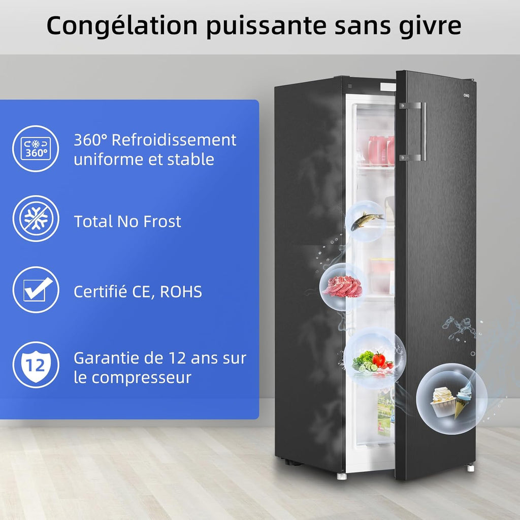 CHiQ Congélateur d'une capacité de 145 L, Congélation rapide, Thermostat réglable Silencieux Porte réversible, Noir, Classe énergétique E