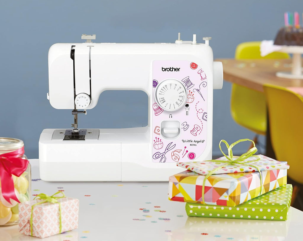 Brother KE14s naaimachine, roestvrij staal, wit/roze, 40 x 15 x 31 cm 