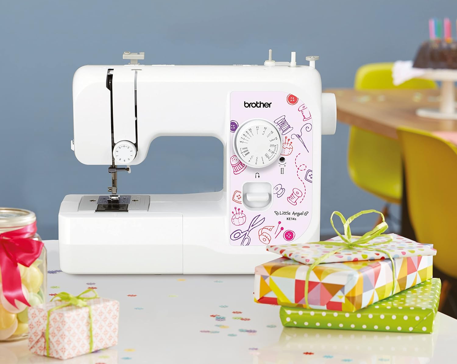 Brother KE14s naaimachine, roestvrij staal, wit/roze, 40 x 15 x 31 cm 