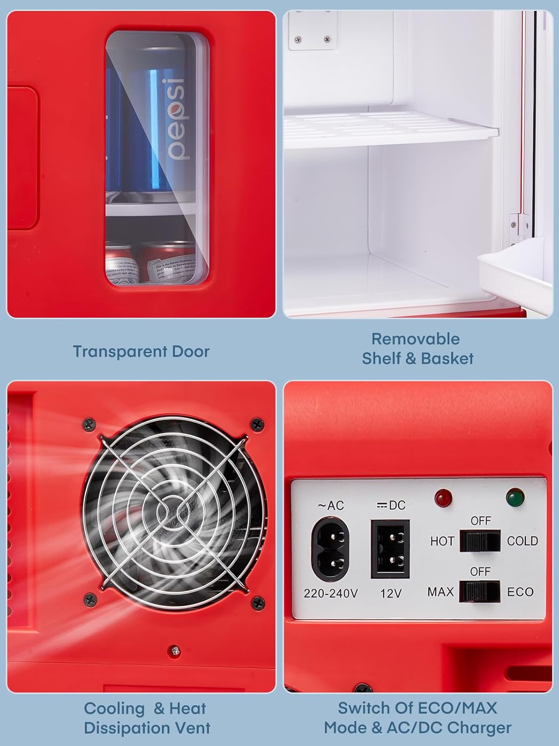 Mini réfrigérateur FOHERE 15 L/21 canettes, petit réfrigérateur portable 240 V/12 V, mode silencieux, fonction chaud/froid, cosmétique noir