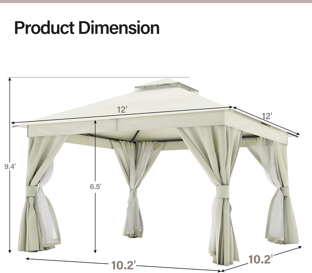 Tente pavillon d'extérieur améliorée à double toit, auvent imperméable UV50+ avec filet et crochets