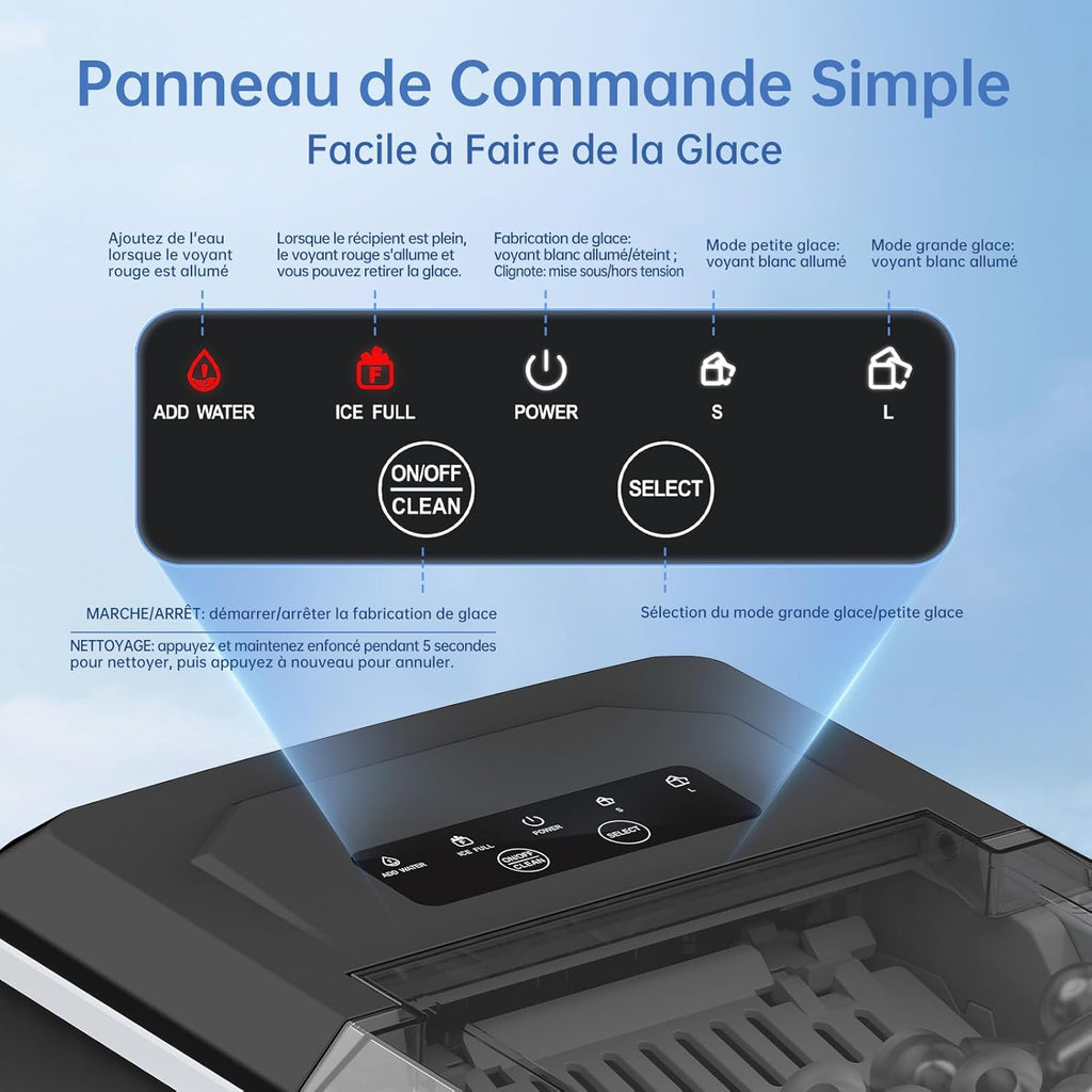 Machine à glaçons 24 heures sur 24, 12 kg, portable, silencieuse, avec pelle à glace et autonettoyante