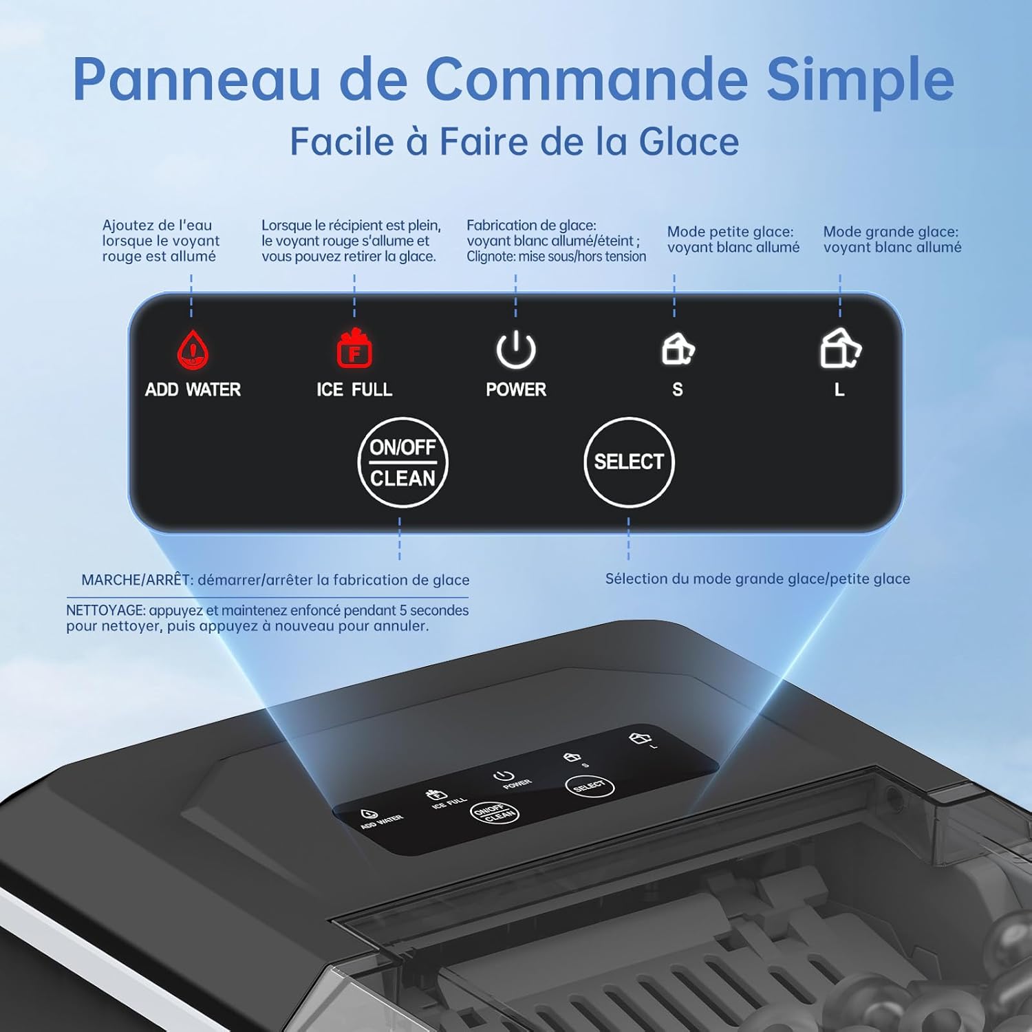 Machine à glaçons 24 heures sur 24, 12 kg, portable, silencieuse, avec pelle à glace et autonettoyante