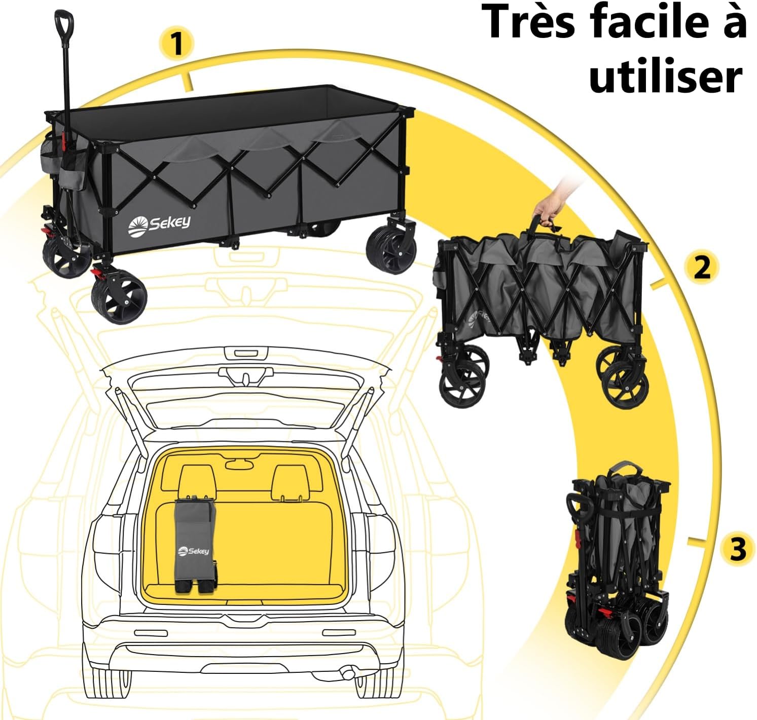 Chariot de transport pliable Sekey XXXL avec frein, chariot de jardin de plage