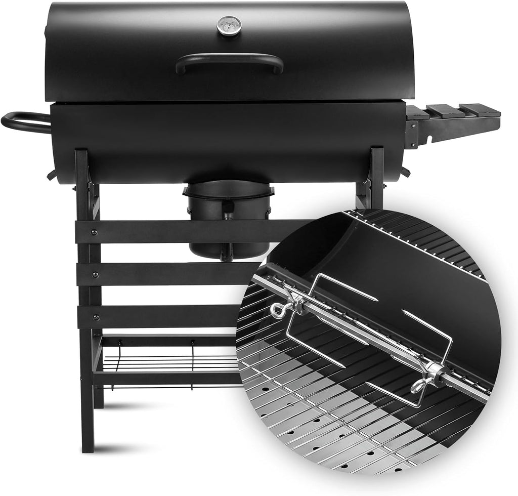 Grill à charbon TEENO, gril de cuisson XXL, gants anti-brûlure, thermomètre, tiroir à cendres,