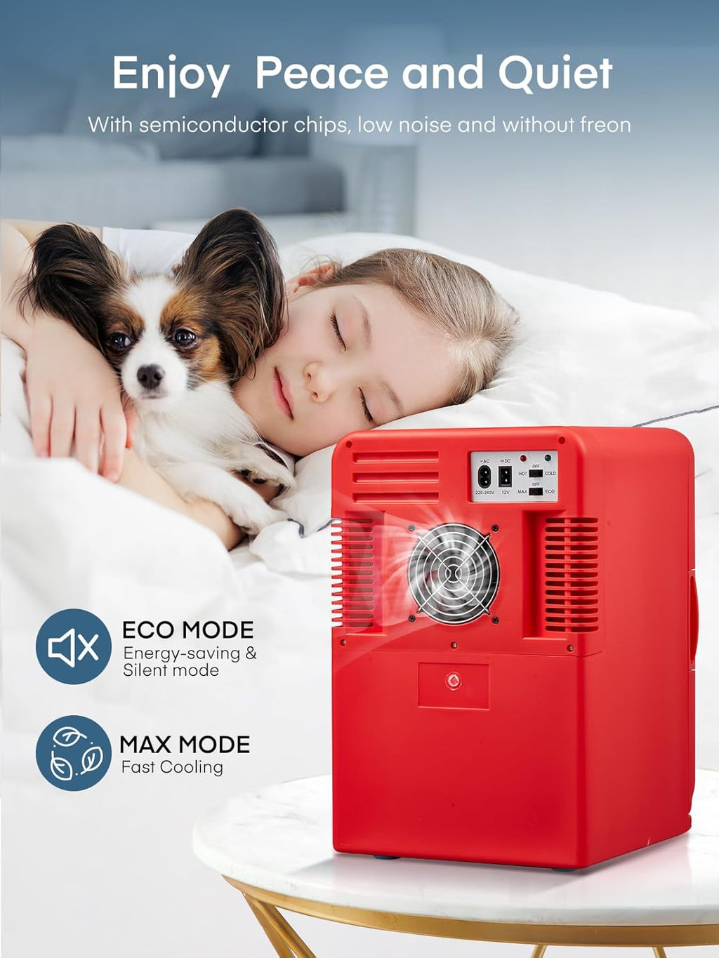 Mini réfrigérateur FOHERE 15 L/21 canettes, petit réfrigérateur portable 240 V/12 V, mode silencieux, fonction chaud/froid, cosmétique noir