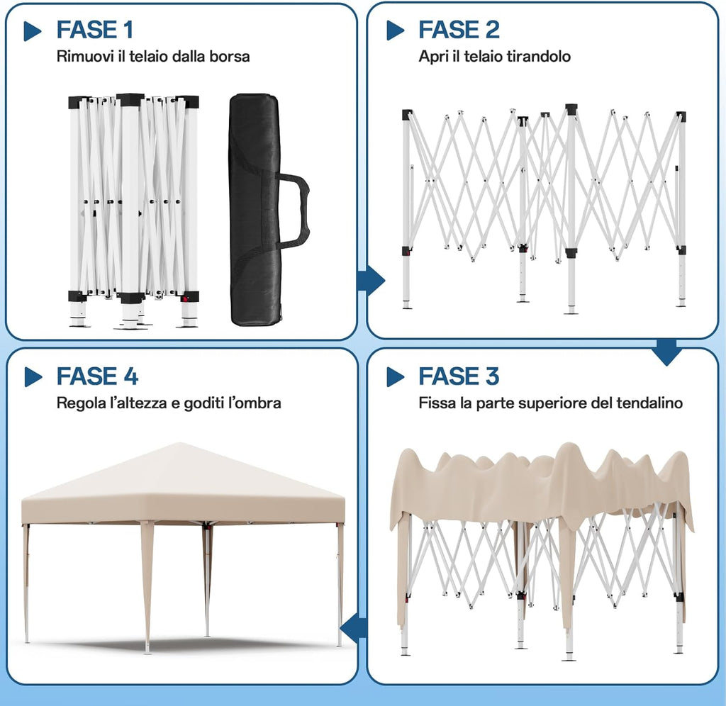 JUMMICO Waterdichte opvouwbare tuinpaviljoen, tuinpaviljoen voor buiten, in hoogte verstelbaar, Barnum UV50+, paviljoen voor kamperen, festivals, strand, tuinen 