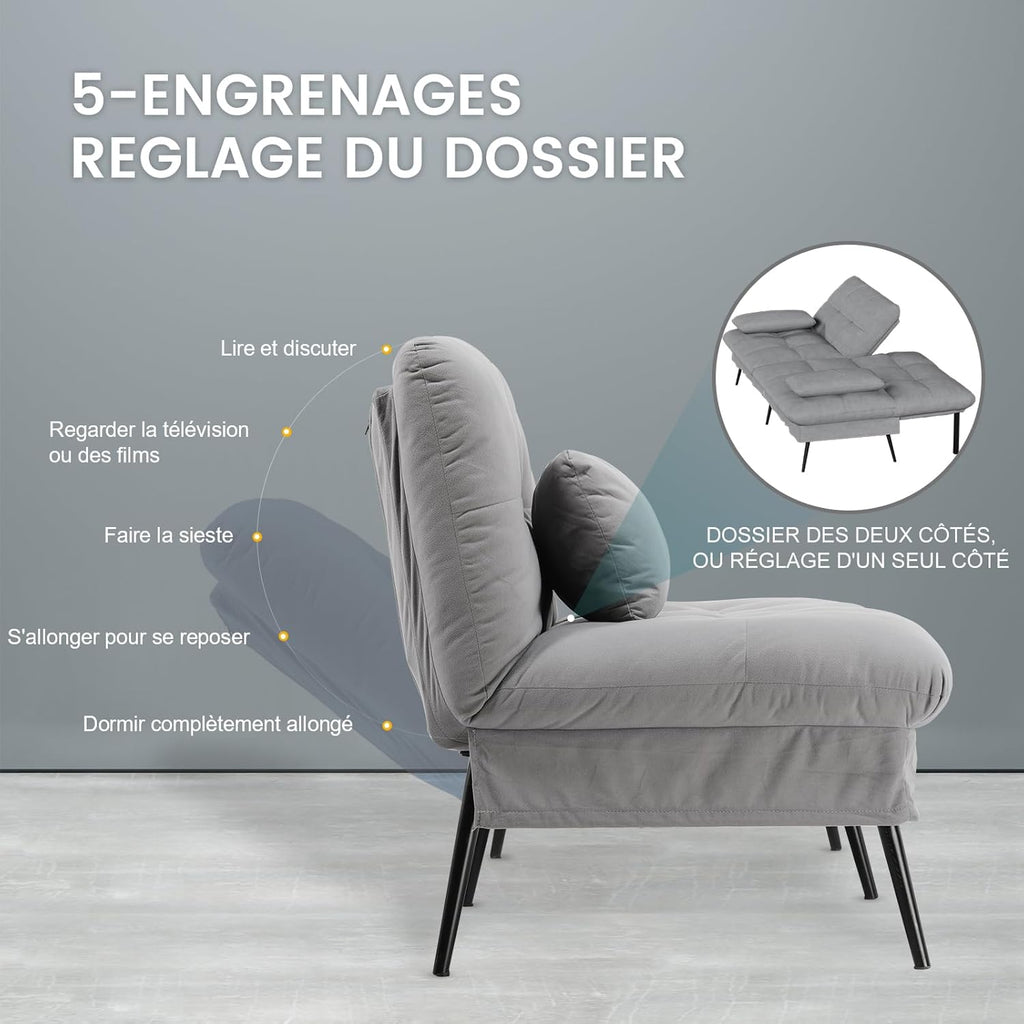 COMHOMA Slaapbank met slaapfunctie - Omvormbare futonhoes - Hoekbank - 3-zits gastenbank - met verstelbare stoffen rugleuning - Grijs 