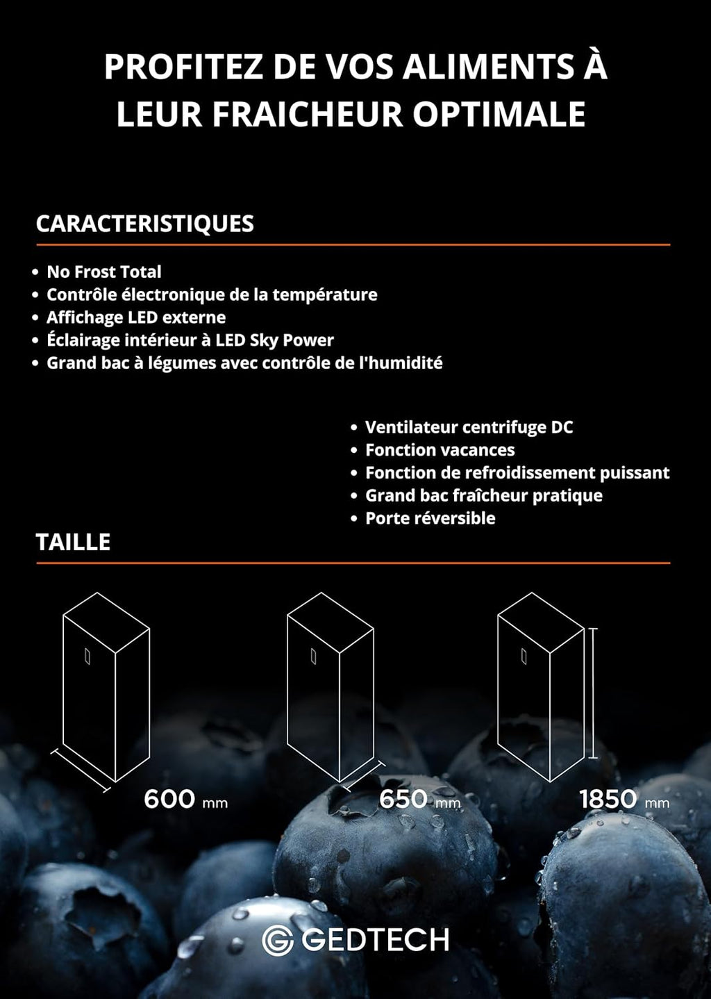 Réfrigérateur de table GEDTECH 85 L GTOP93BL avec compartiment congélateur - Classe E