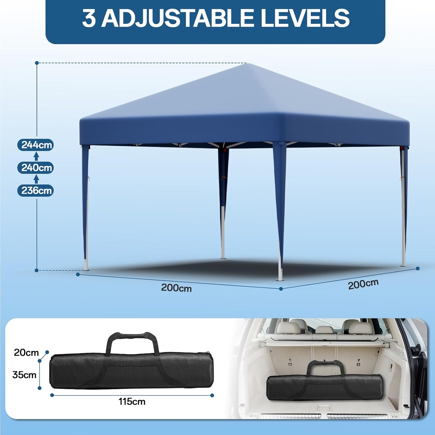 JUMMICO Waterdichte opvouwbare tuinpaviljoen, tuinpaviljoen voor buiten, in hoogte verstelbaar, Barnum UV50+, paviljoen voor kamperen, festivals, strand, tuinen 