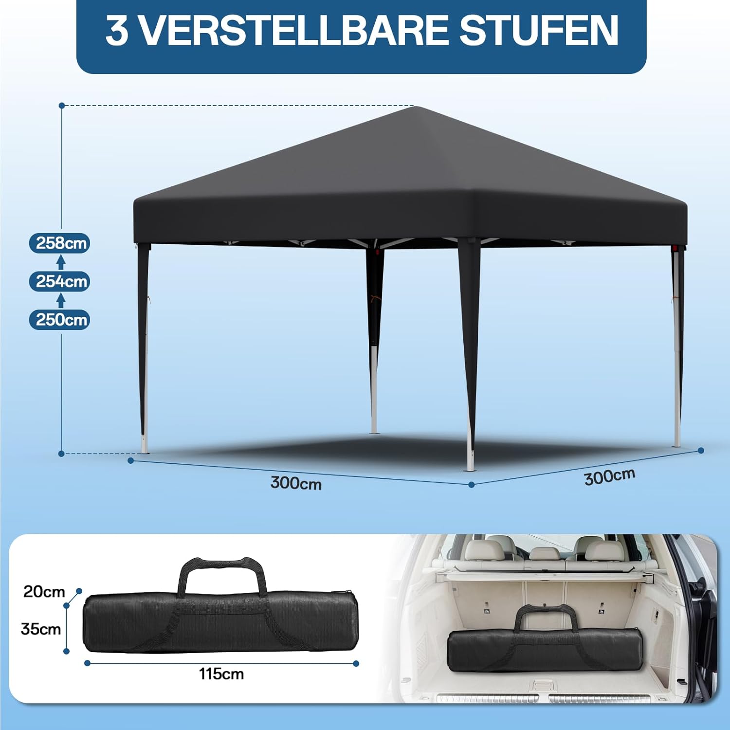 JUMMICO Waterdichte opvouwbare tuinpaviljoen, tuinpaviljoen voor buiten, in hoogte verstelbaar, Barnum UV50+, paviljoen voor kamperen, festivals, strand, tuinen 