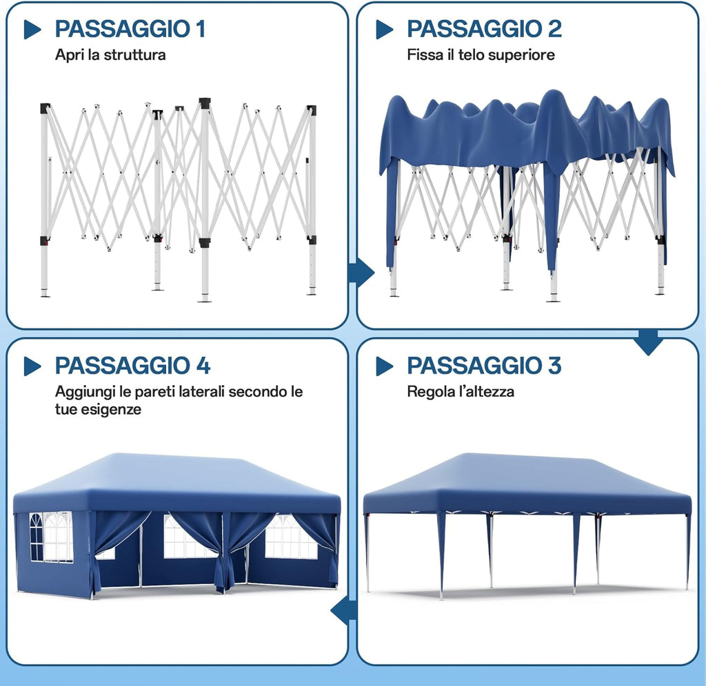 JUMMICO Waterdichte opvouwbare tuinpaviljoen, tuinpaviljoen voor buiten, in hoogte verstelbaar, Barnum UV50+, paviljoen voor kamperen, festivals, strand, tuinen 