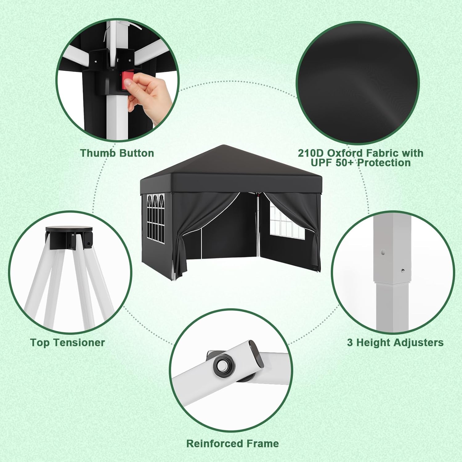 JUMMICO Waterdichte opvouwbare tuinpaviljoen, tuinpaviljoen voor buiten, in hoogte verstelbaar, Barnum UV50+, paviljoen voor kamperen, festivals, strand, tuinen 