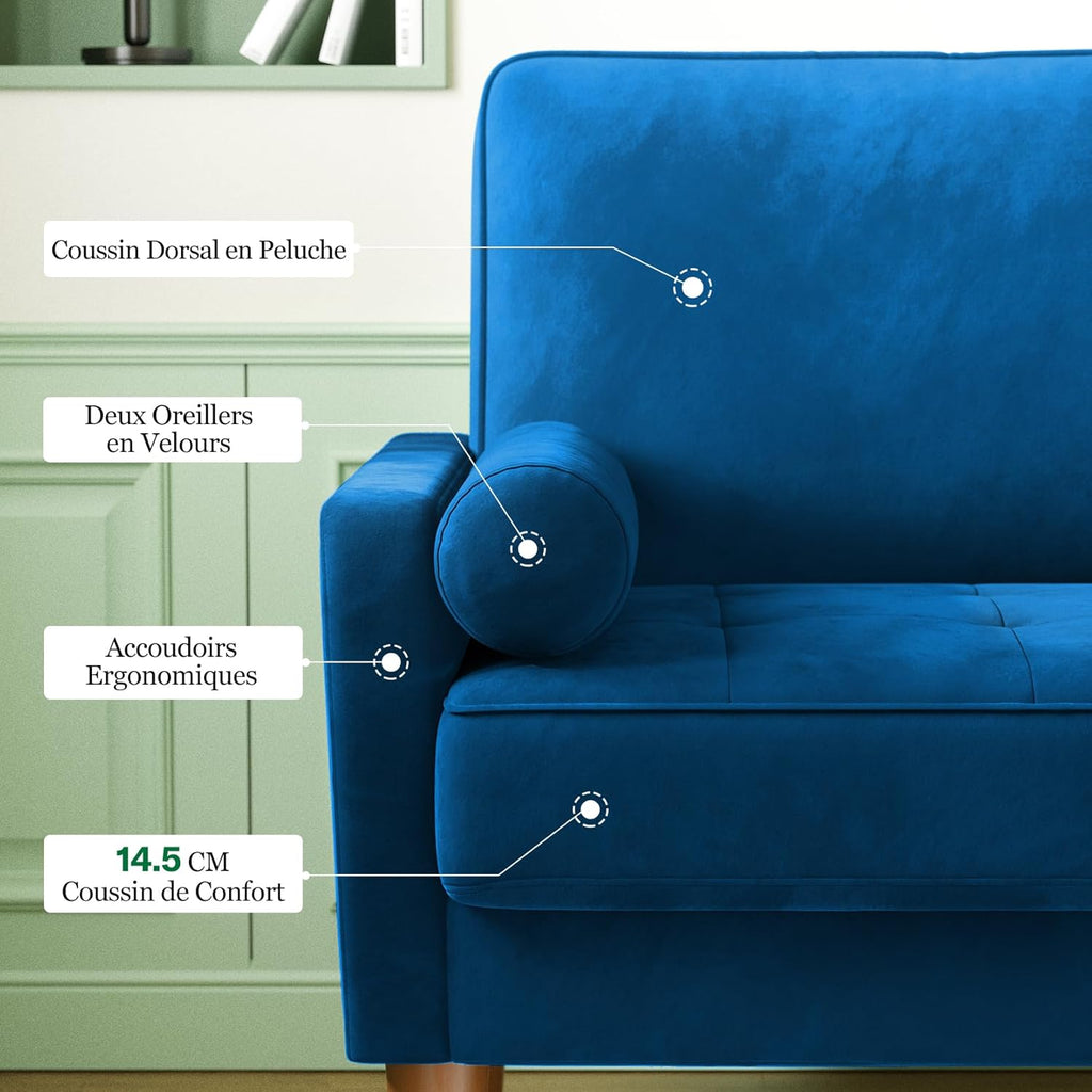 Vesgantti petit canapé gris, canapé en velours avec coussins à ressorts, accoudoirs