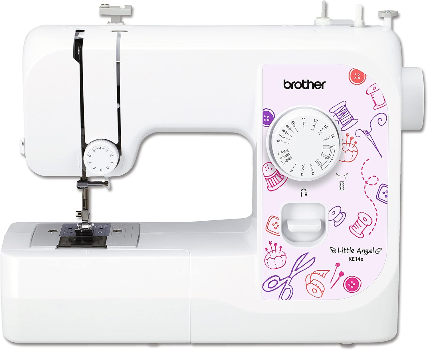 Brother KE14s naaimachine, roestvrij staal, wit/roze, 40 x 15 x 31 cm 