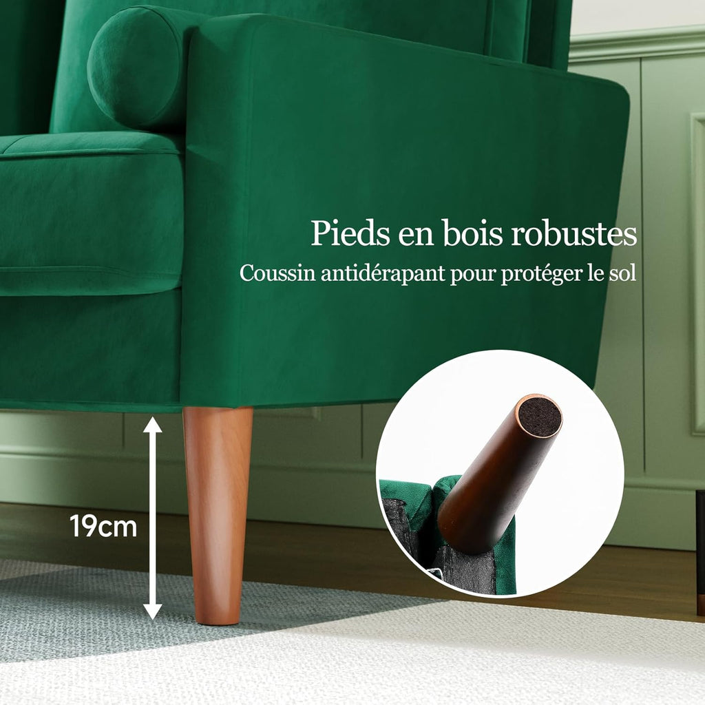 Vesgantti petit canapé gris, canapé en velours avec coussins à ressorts, accoudoirs