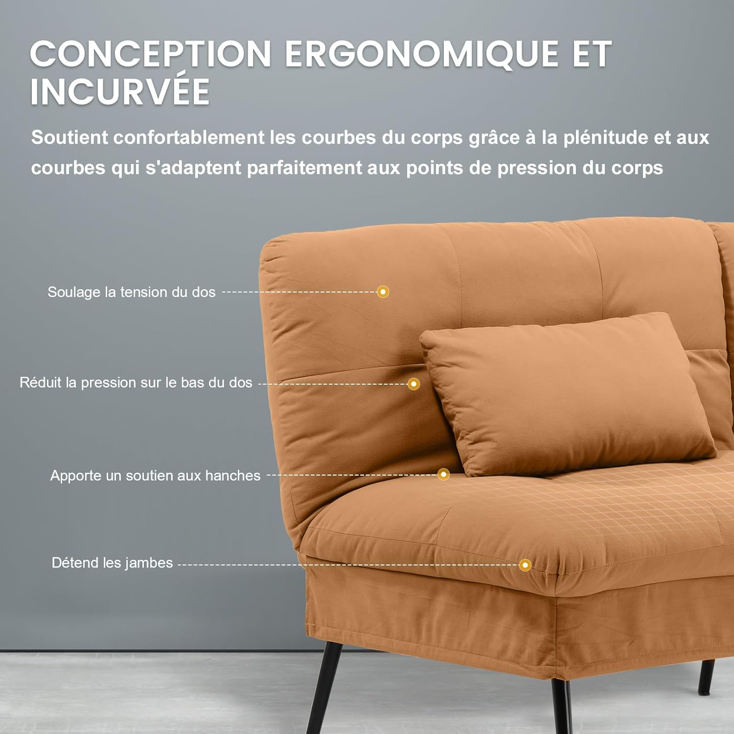 COMHOMA Slaapbank met slaapfunctie - Omvormbare futonhoes - Hoekbank - 3-zits gastenbank - met verstelbare stoffen rugleuning - Grijs 