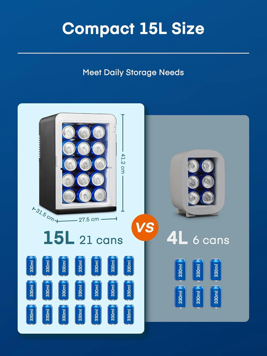 Mini réfrigérateur FOHERE 15 L/21 canettes, petit réfrigérateur portable 240 V/12 V, mode silencieux, fonction chaud/froid, cosmétique noir