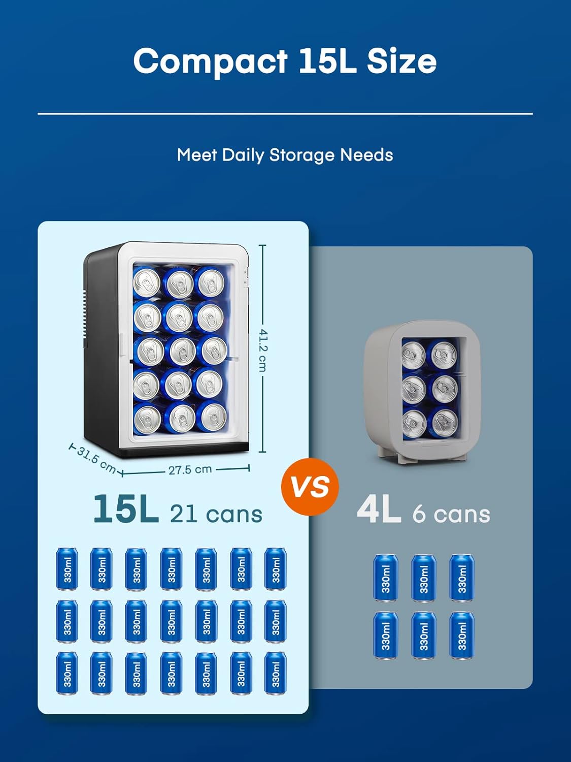 Mini réfrigérateur FOHERE 15 L/21 canettes, petit réfrigérateur portable 240 V/12 V, mode silencieux, fonction chaud/froid, cosmétique noir