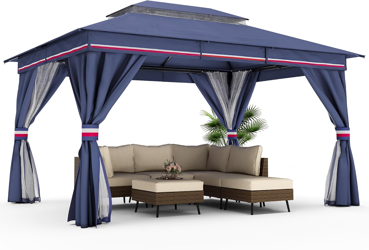 Tente pavillon d'extérieur améliorée à double toit, auvent imperméable UV50+ avec filet et crochets