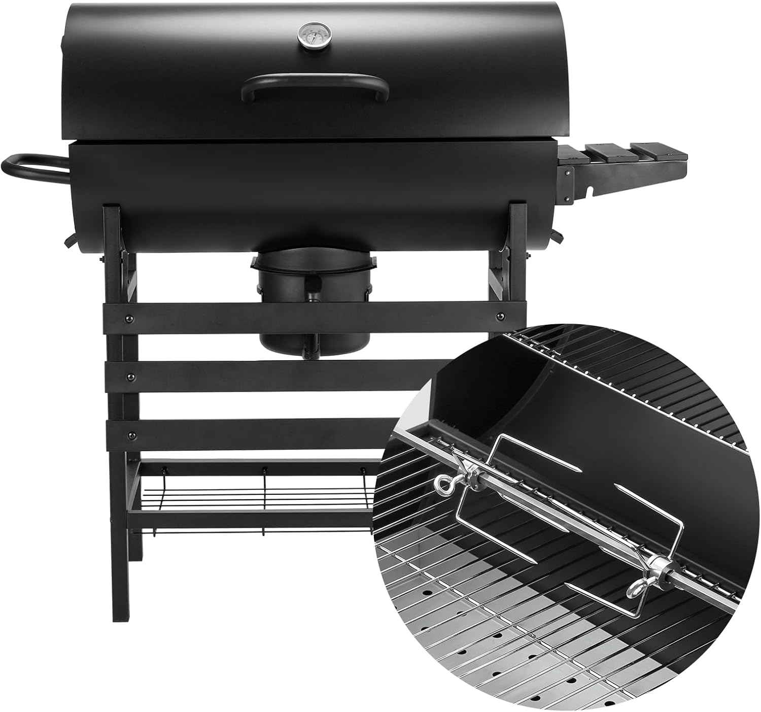 Grill à charbon TEENO, gril de cuisson XXL, gants anti-brûlure, thermomètre, tiroir à cendres,