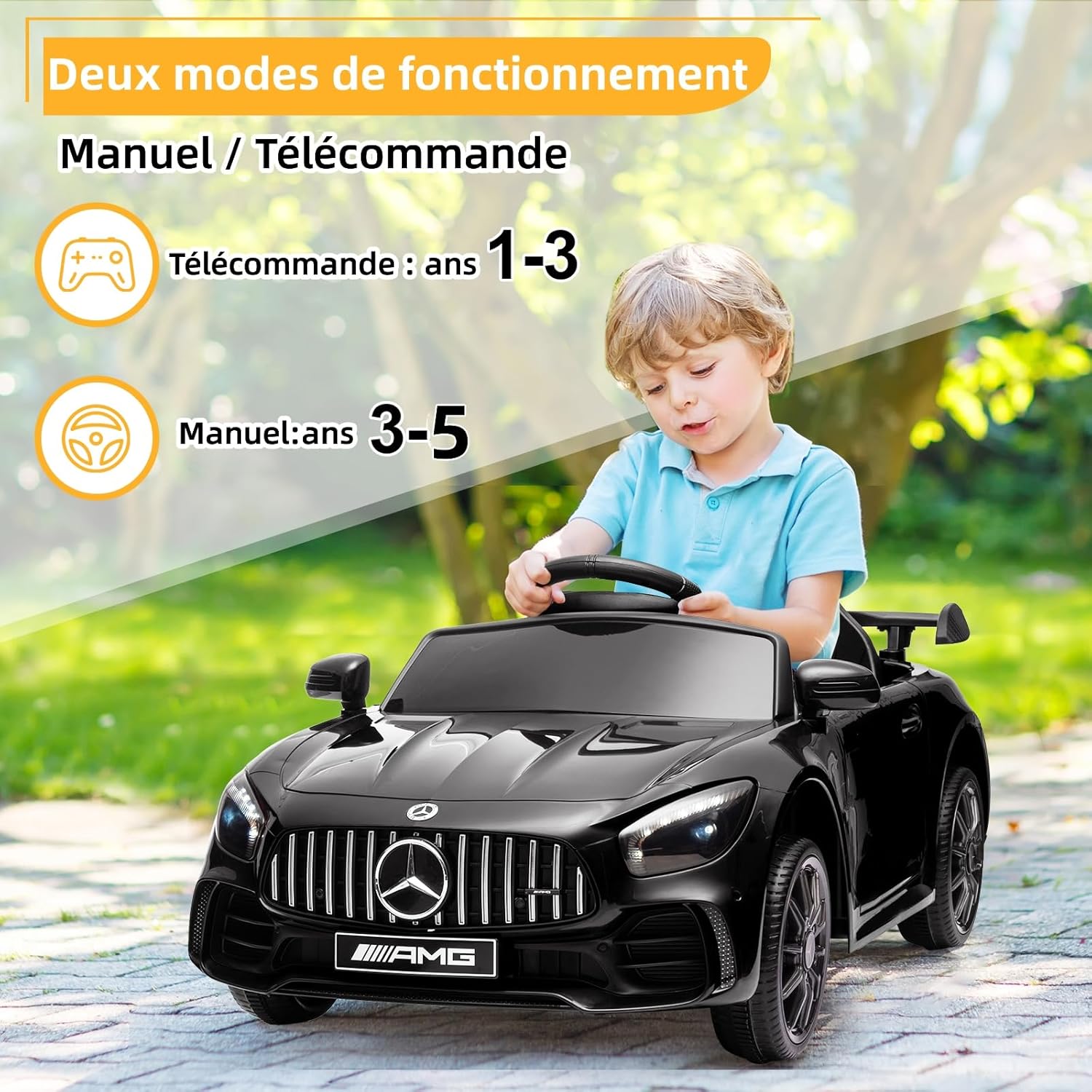 LALAHO Voitures électriques pour Enfants Mercedes Benz AMG avec Télécommande 2.4G, Véhicule électrique Enfant 2 Portes avec MP3 (Blanc)
