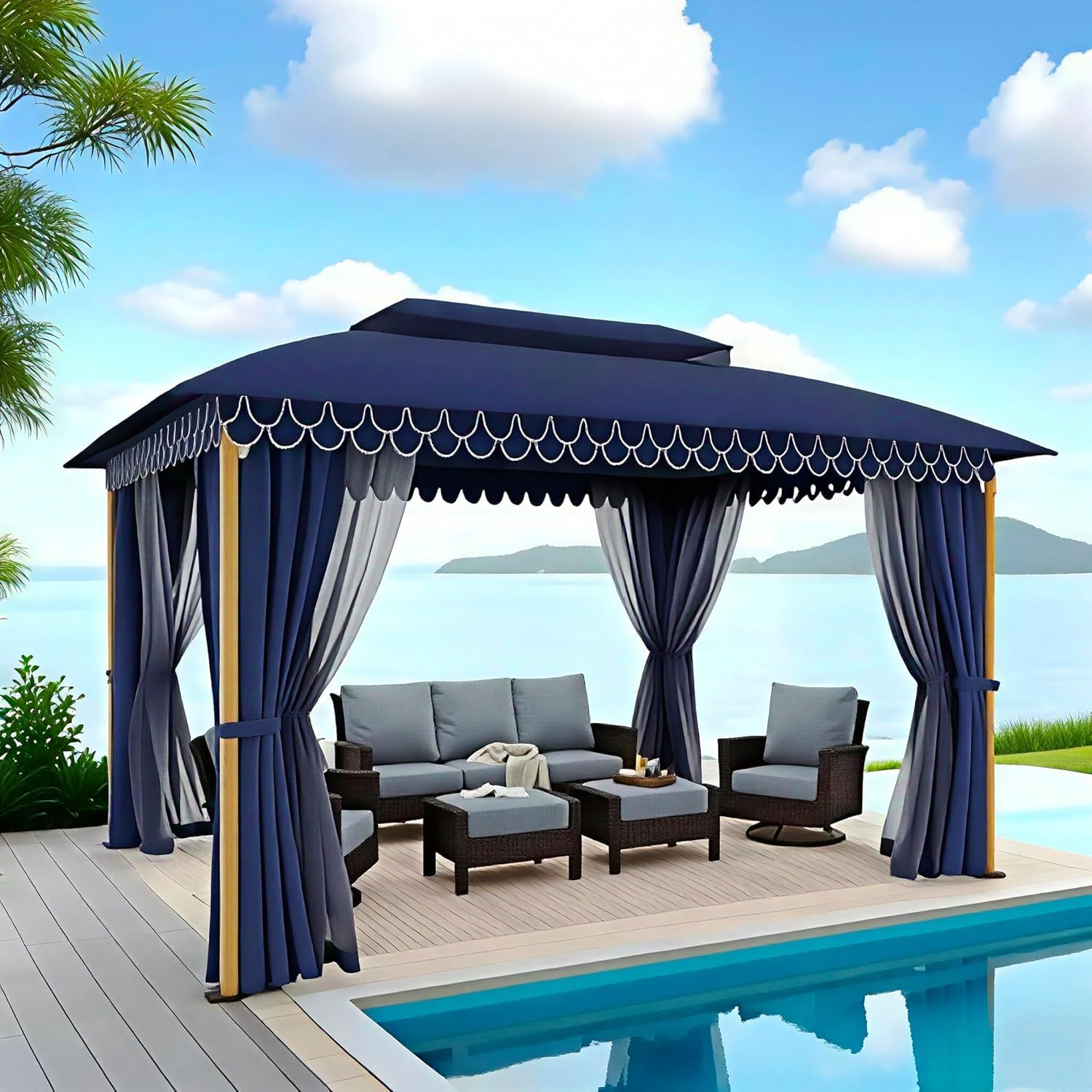 Gazebo 10 x 13, gazebo extérieur abrité, tente à auvent en métal robuste avec double toit et moustiquaire