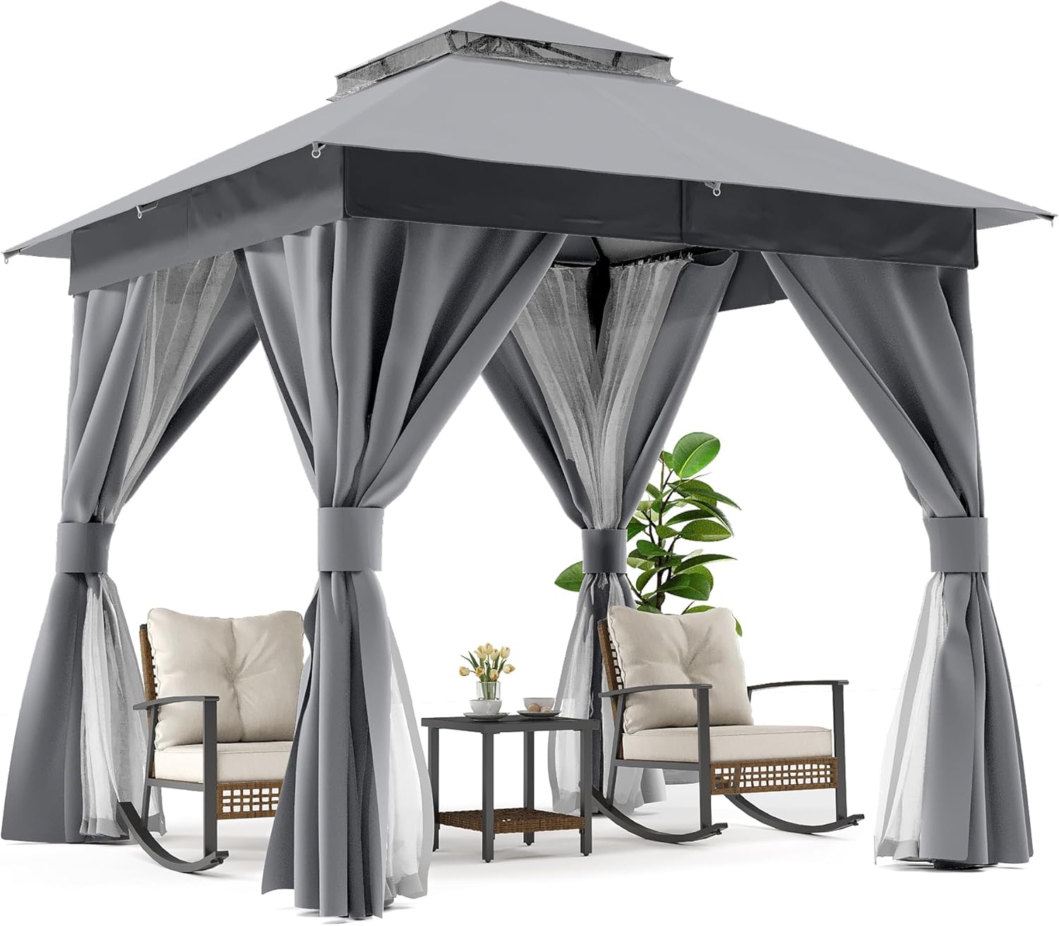 Tente pavillon d'extérieur améliorée à double toit, auvent imperméable UV50+ avec filet et crochets