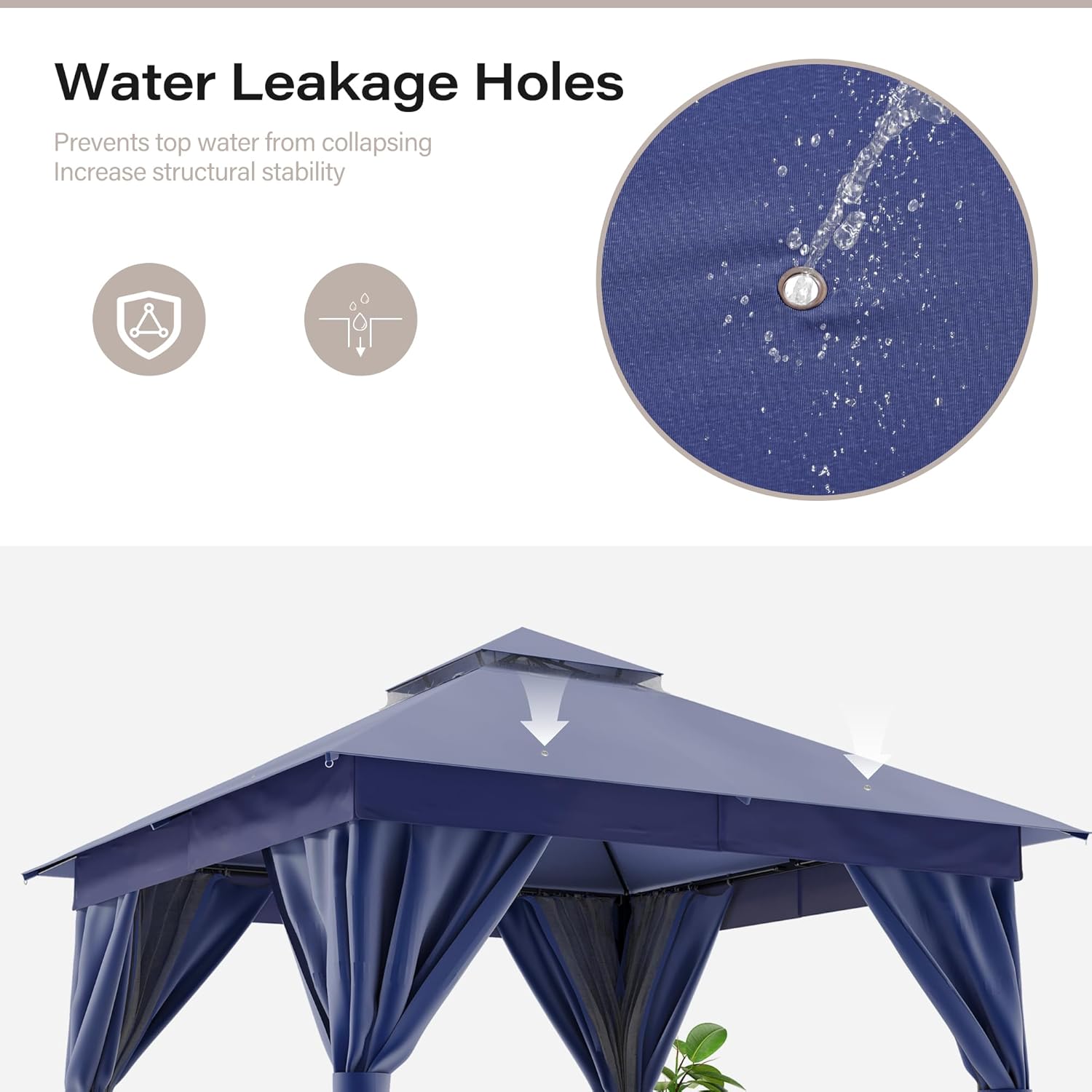 Tente pavillon d'extérieur améliorée à double toit, auvent imperméable UV50+ avec filet et crochets