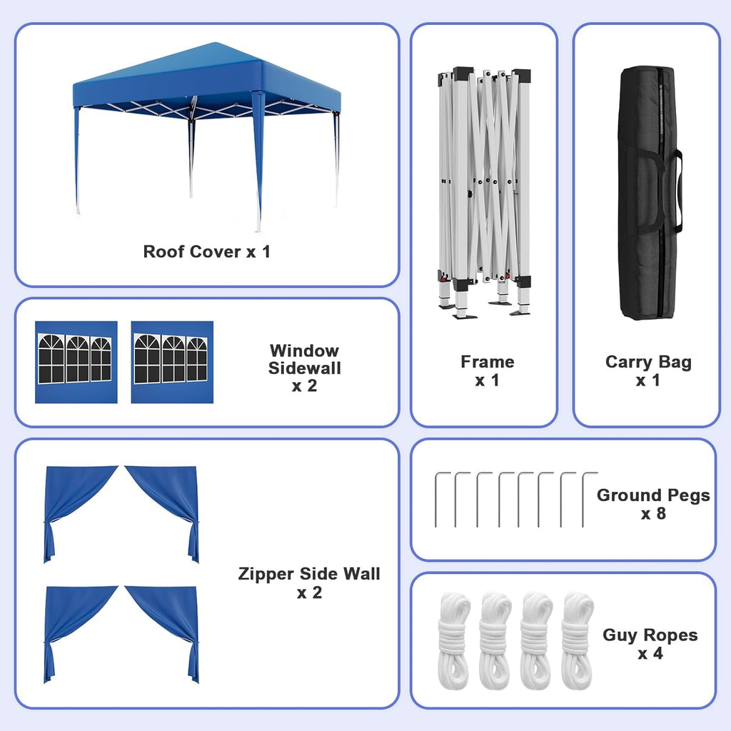 JUMMICO Waterdichte opvouwbare tuinpaviljoen, tuinpaviljoen voor buiten, in hoogte verstelbaar, Barnum UV50+, paviljoen voor kamperen, festivals, strand, tuinen 