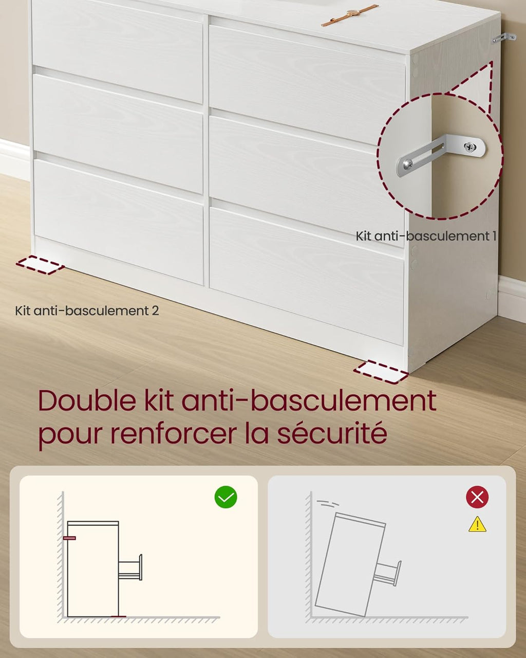 VASAGLE Kailyn Collection - Commode de Chambre à Coucher Armoire de Rangement 6 Tiroirs