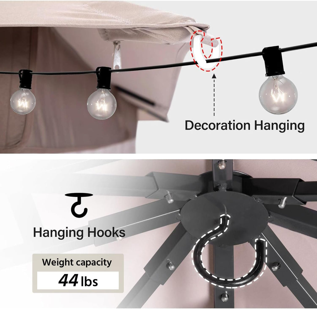 Tente pavillon d'extérieur améliorée à double toit, auvent imperméable UV50+ avec filet et crochets
