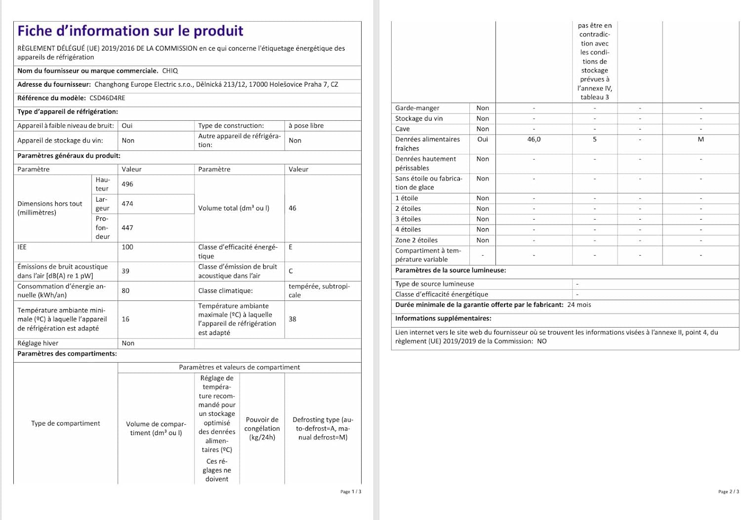 Mini réfrigérateur de table 46L 47 x 44,7 cm Avec porte-bouteilles Thermostat réglable