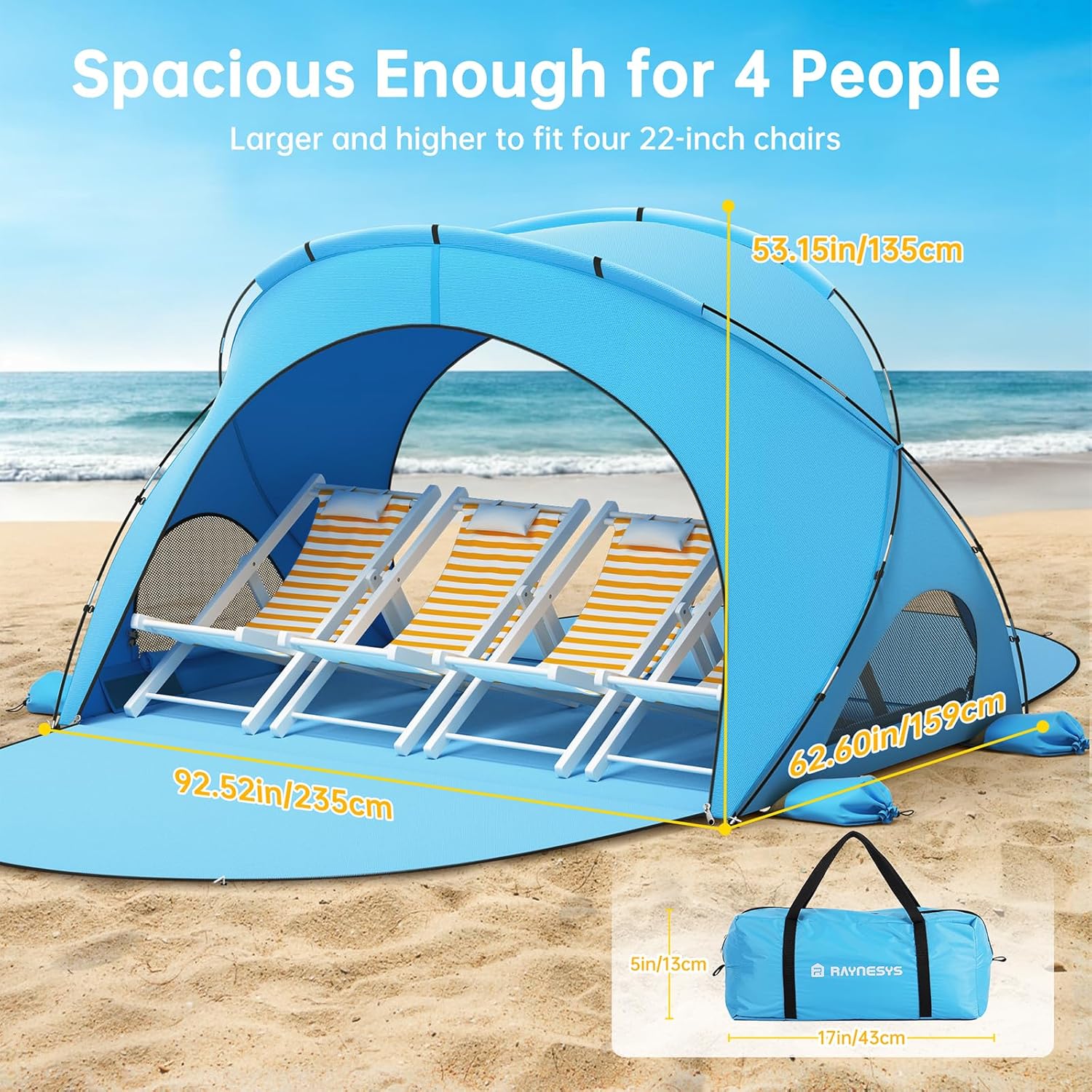 Parasol de plage, tente pare-soleil de plage avec protection UV UPF50+