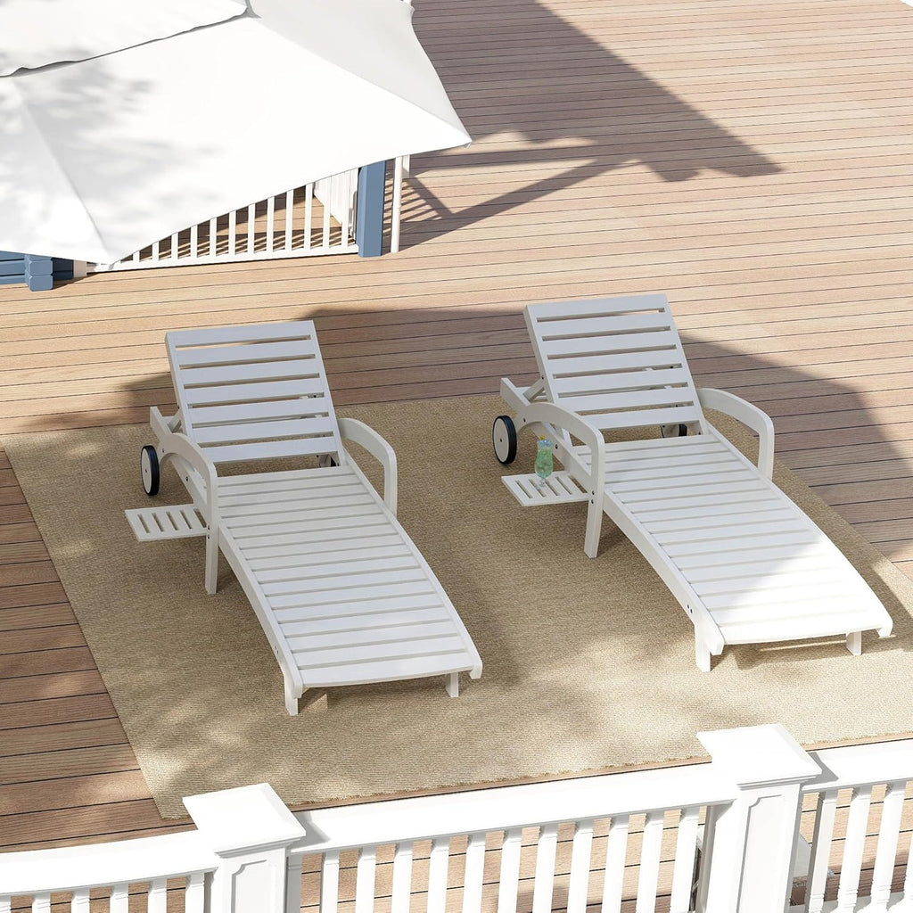 Chaise longue de piscine réglable à 5 positions Chaise longue en bois avec table d'appoint coulissante