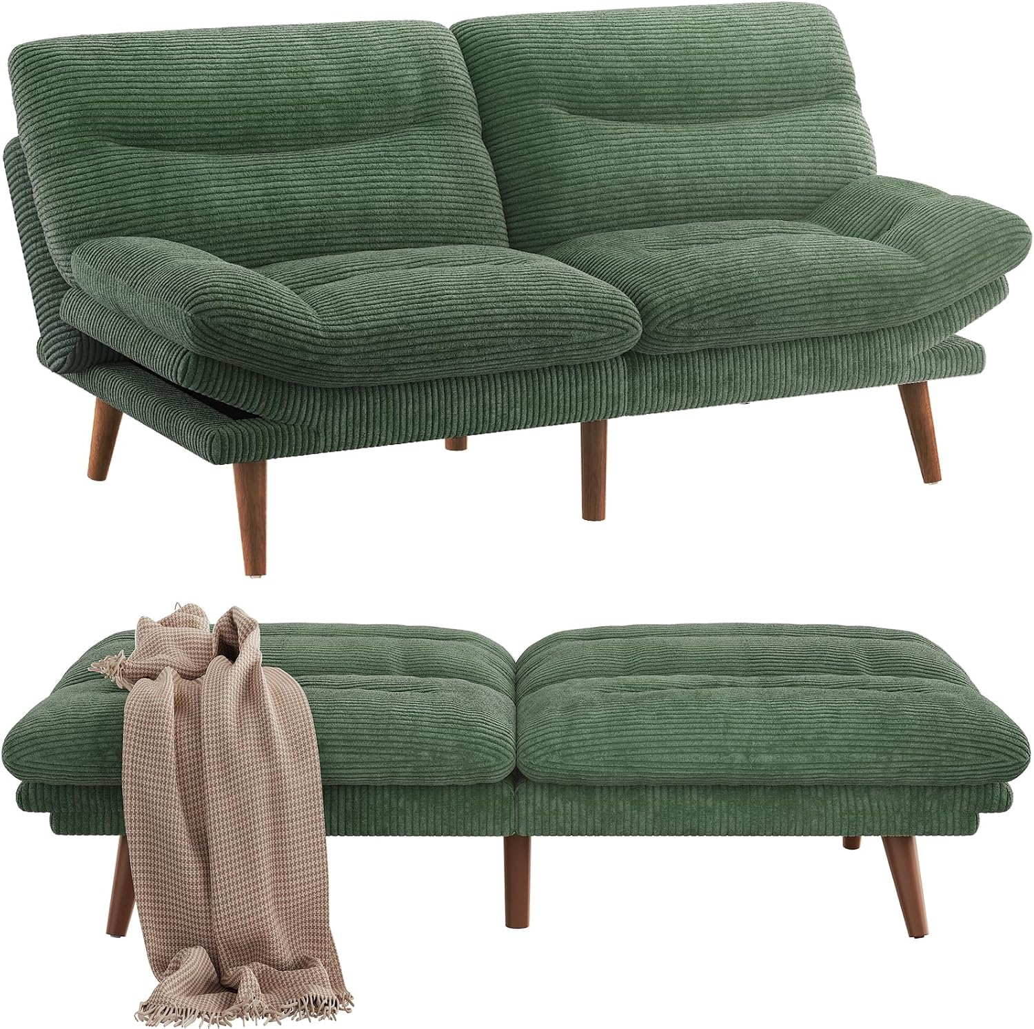 Canapé-lit futon convertible, canapé-lit futon inclinable en velours côtelé de 66 pouces pour petits espaces, salles de jeux ou bureaux