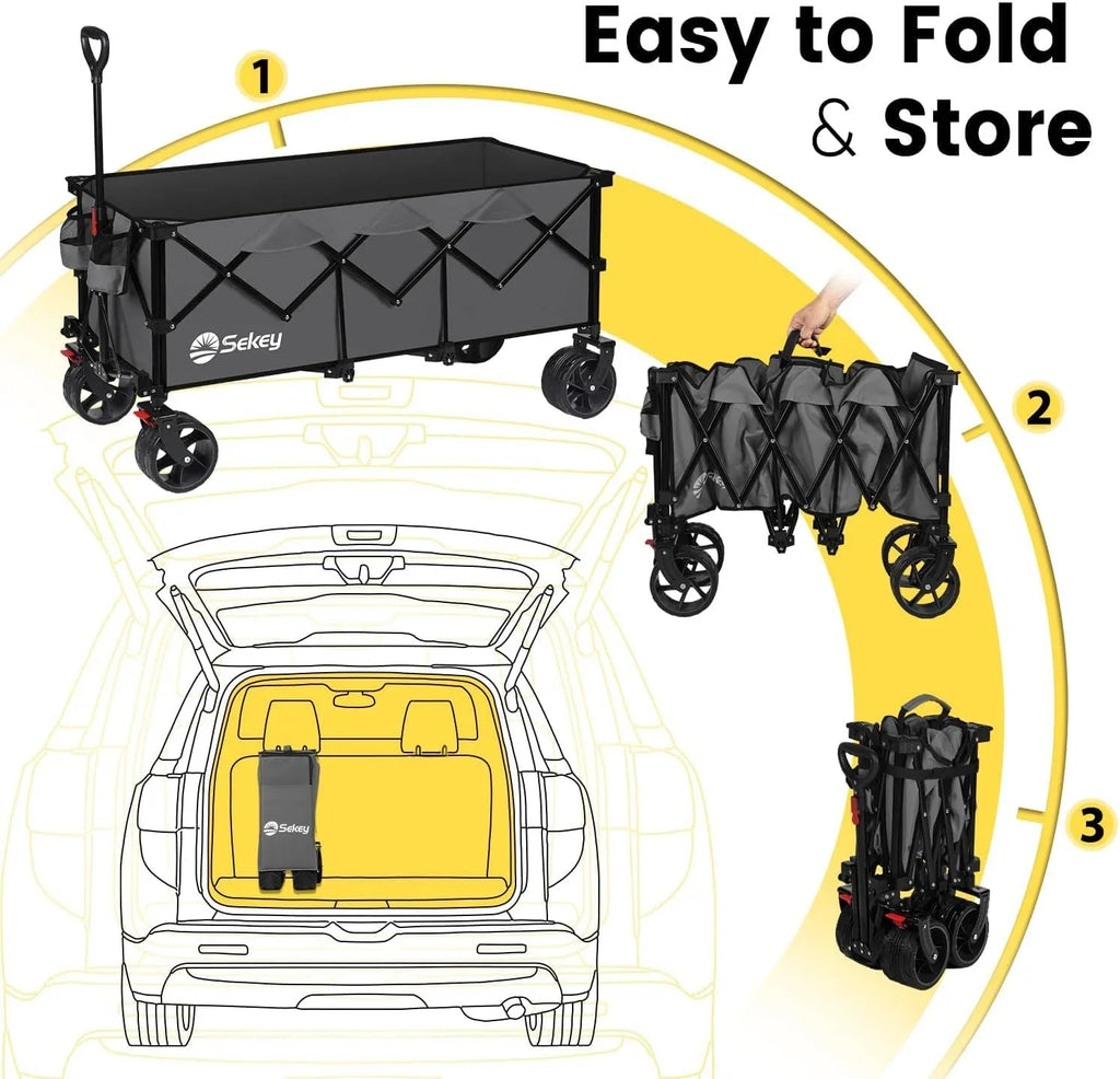 Chariot de voyage pliable Sekey de 122 cm de long, capacité de charge de 200 kg, chariot de jardin polyvalent et robuste de 300 litres.
