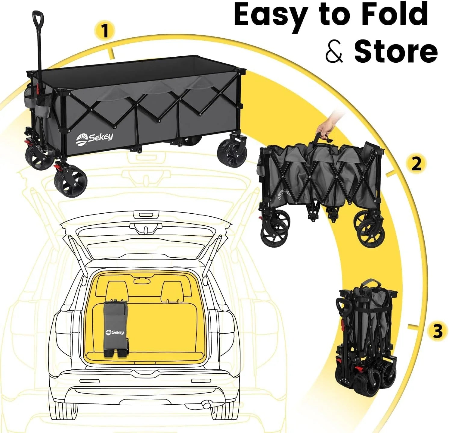 Chariot de voyage pliable Sekey de 122 cm de long, capacité de charge de 200 kg, chariot de jardin polyvalent et robuste de 300 litres.