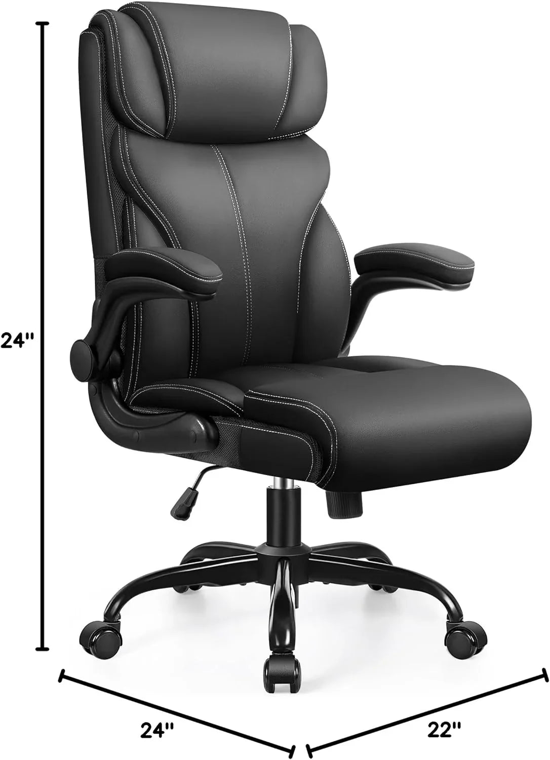 Chaise de bureau pivotante à pieds hauts, en cuir respirant, avec support lombaire