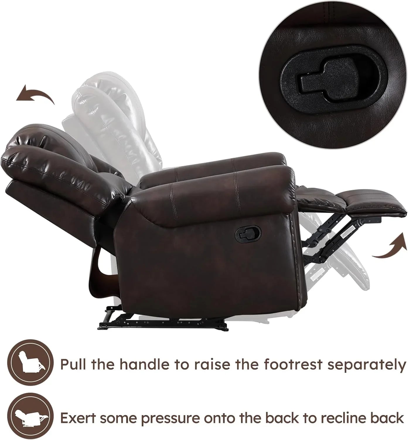 Fauteuil inclinable en cuir, fauteuil inclinable manuel traditionnel classique, canapé simple pour le salon