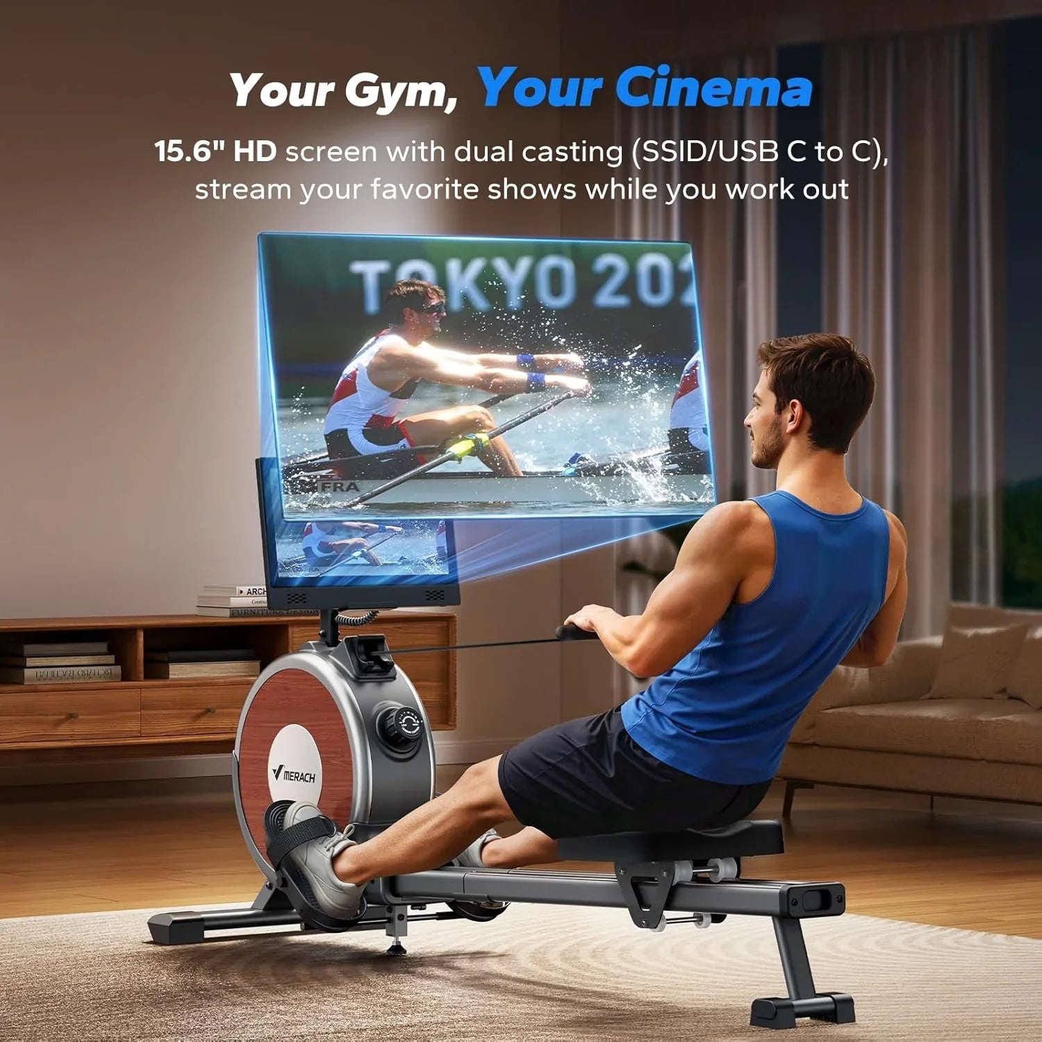 Rameur domestique Merachi à résistance silencieuse et double glissière