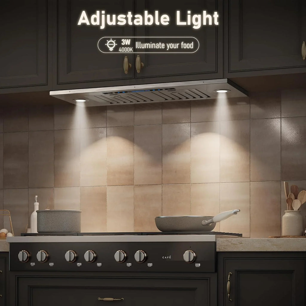 Hotte de cuisine encastrable/enfichable IKTCH 30 po 900 pi³/min, avec ou sans conduit, convertible en acier inoxydable