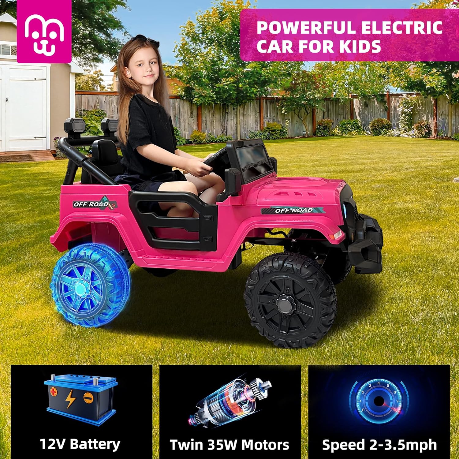 Voiture électrique 12 V pour enfants, camion télécommandé, deux moteurs 35 W